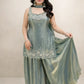 Embroidered Silk Kurti Palazzo Set with Lace Dupatta