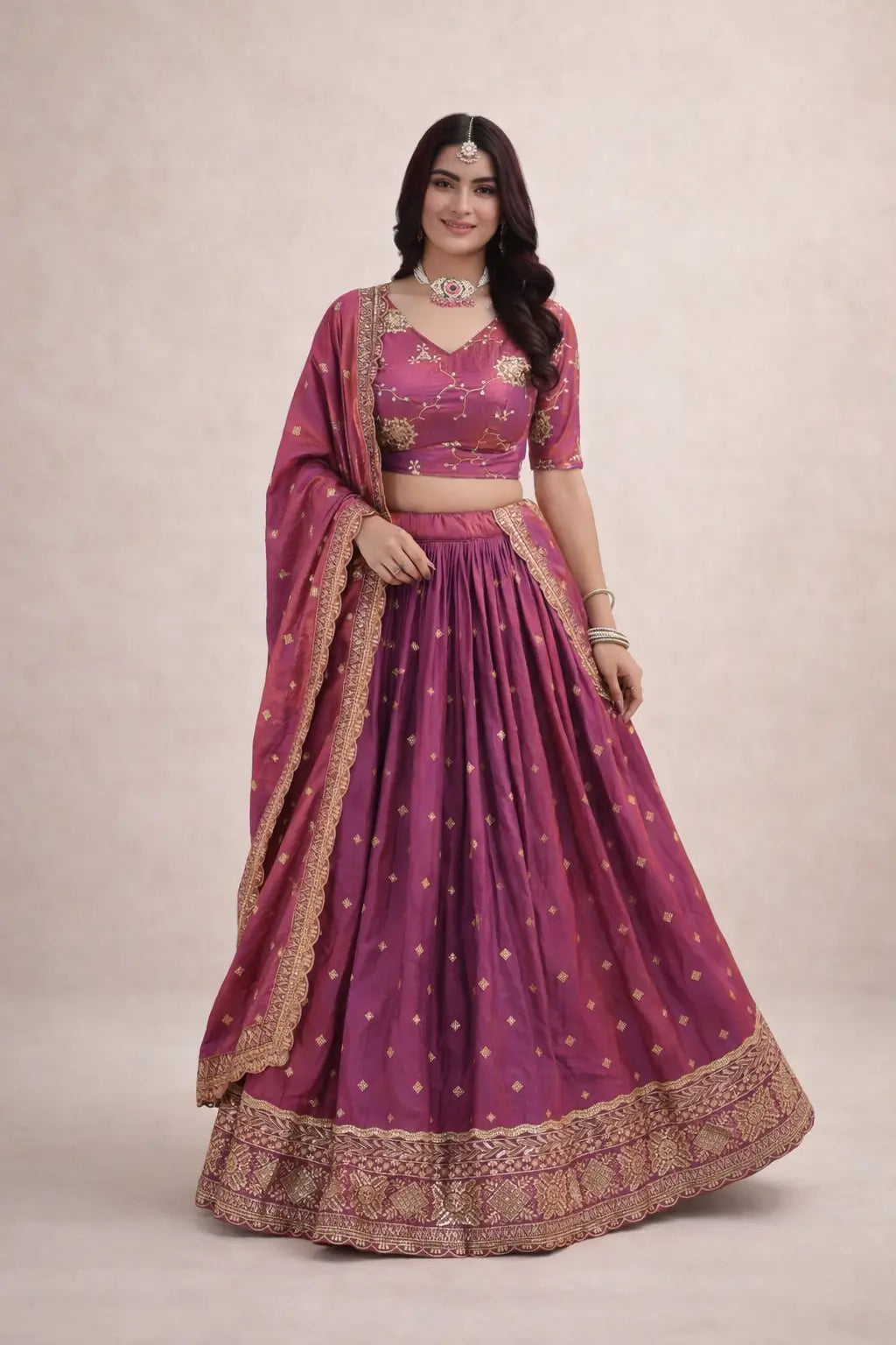 Embroidered Silk Lehenga Choli Set