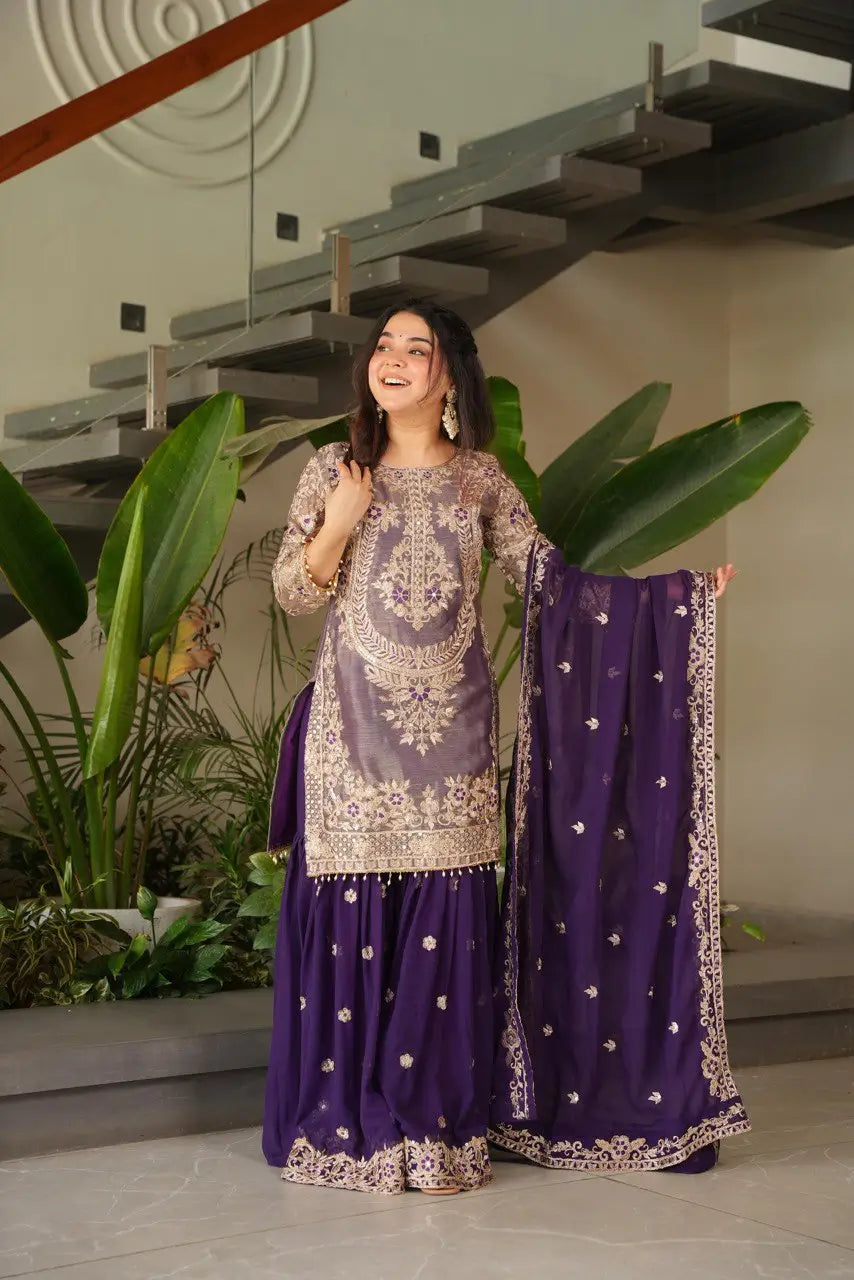 Embroidered Silk Palazzo Suit with Dupatta