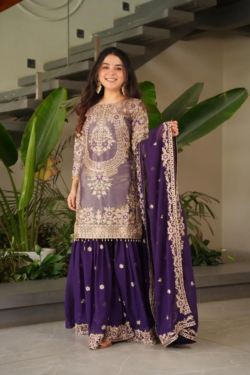 Embroidered Silk Palazzo Suit with Dupatta