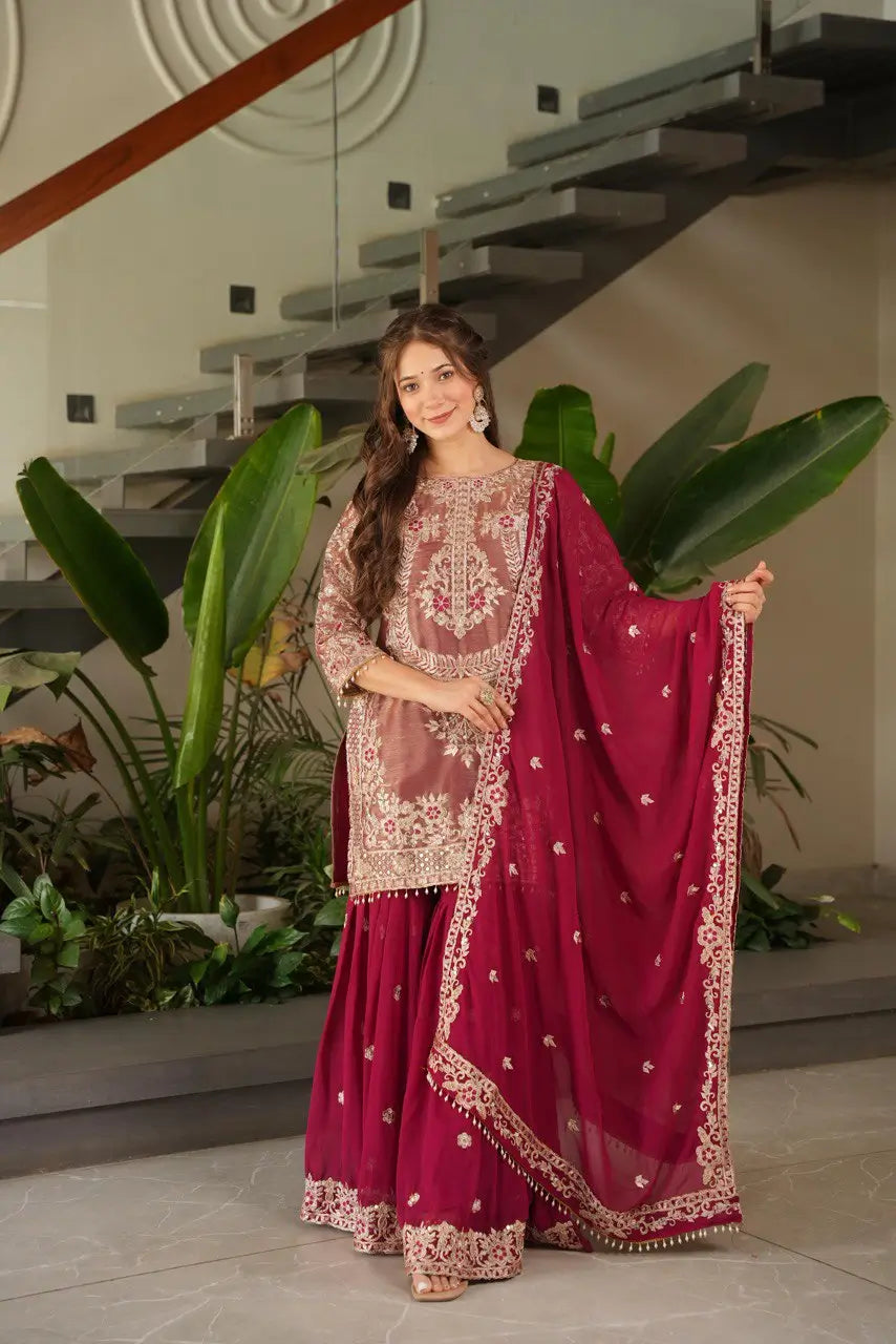 Embroidered Silk Palazzo Suit with Dupatta