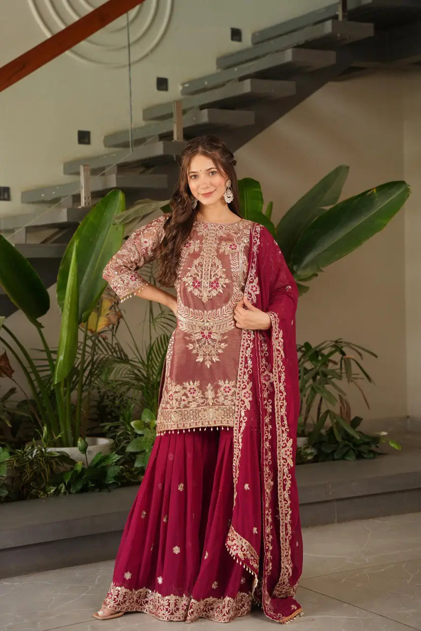 Embroidered Silk Palazzo Suit with Dupatta
