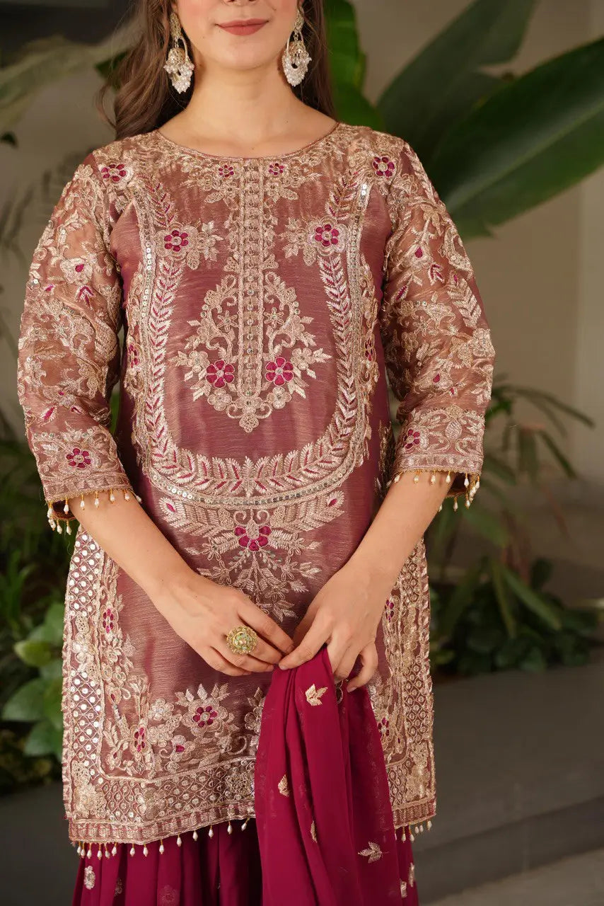 Embroidered Silk Palazzo Suit with Dupatta