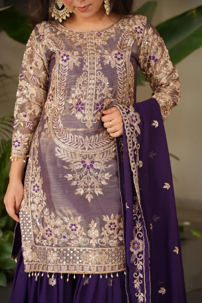 Embroidered Silk Palazzo Suit with Dupatta