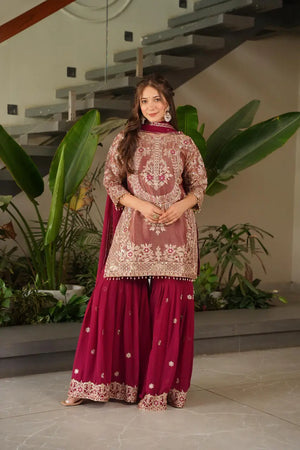 Embroidered Silk Palazzo Suit with Dupatta