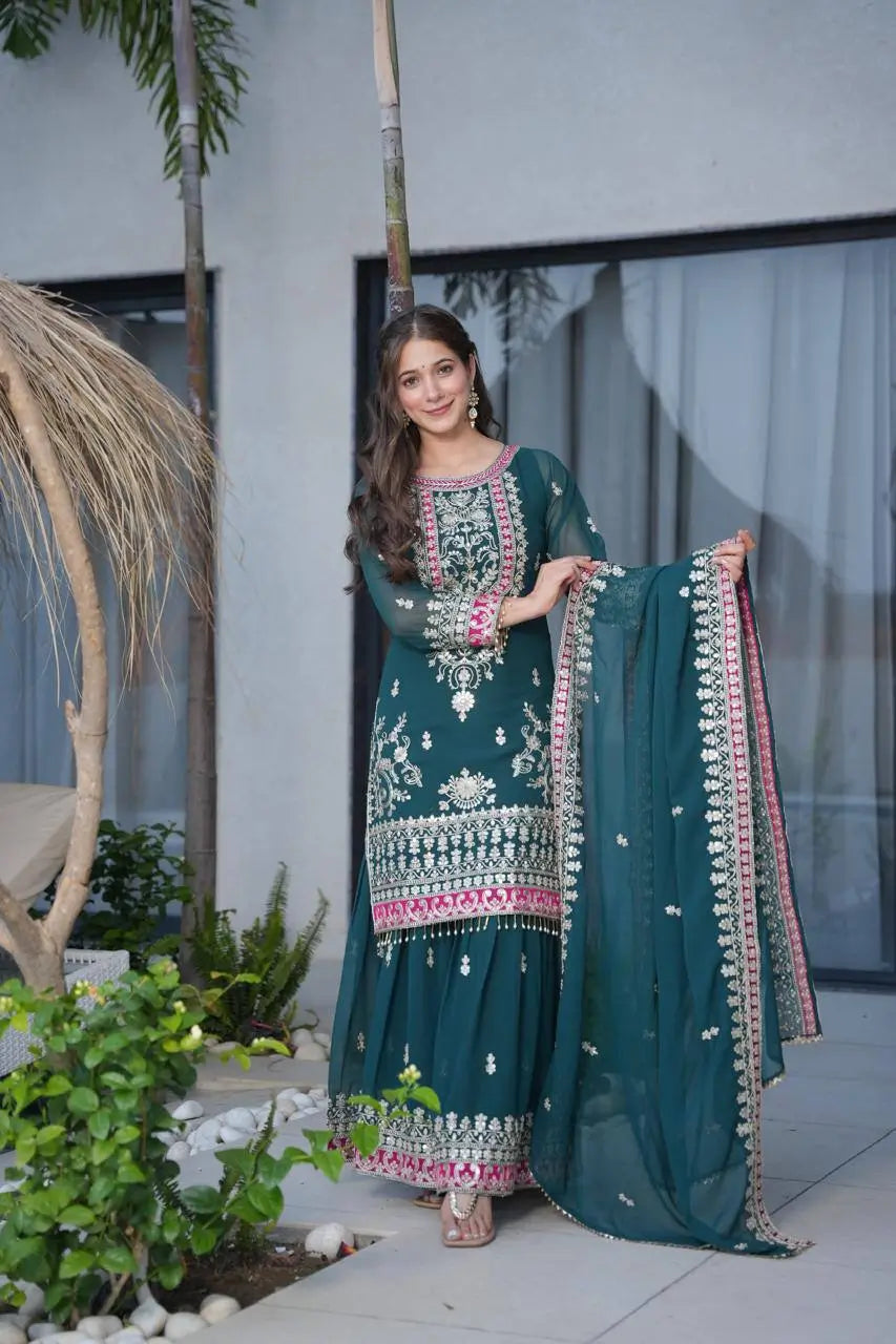 Embroidered Silk Palazzo Suit with Dupatta