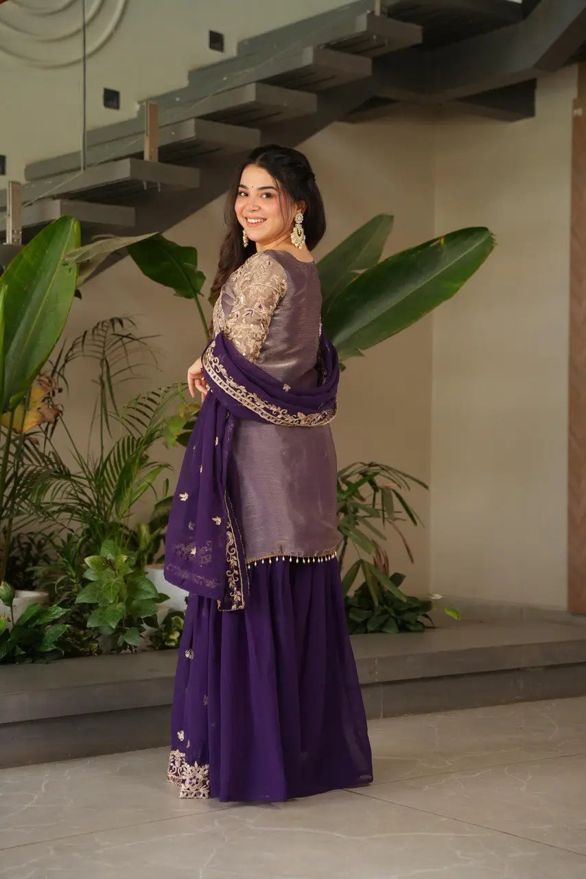 Embroidered Silk Palazzo Suit with Dupatta