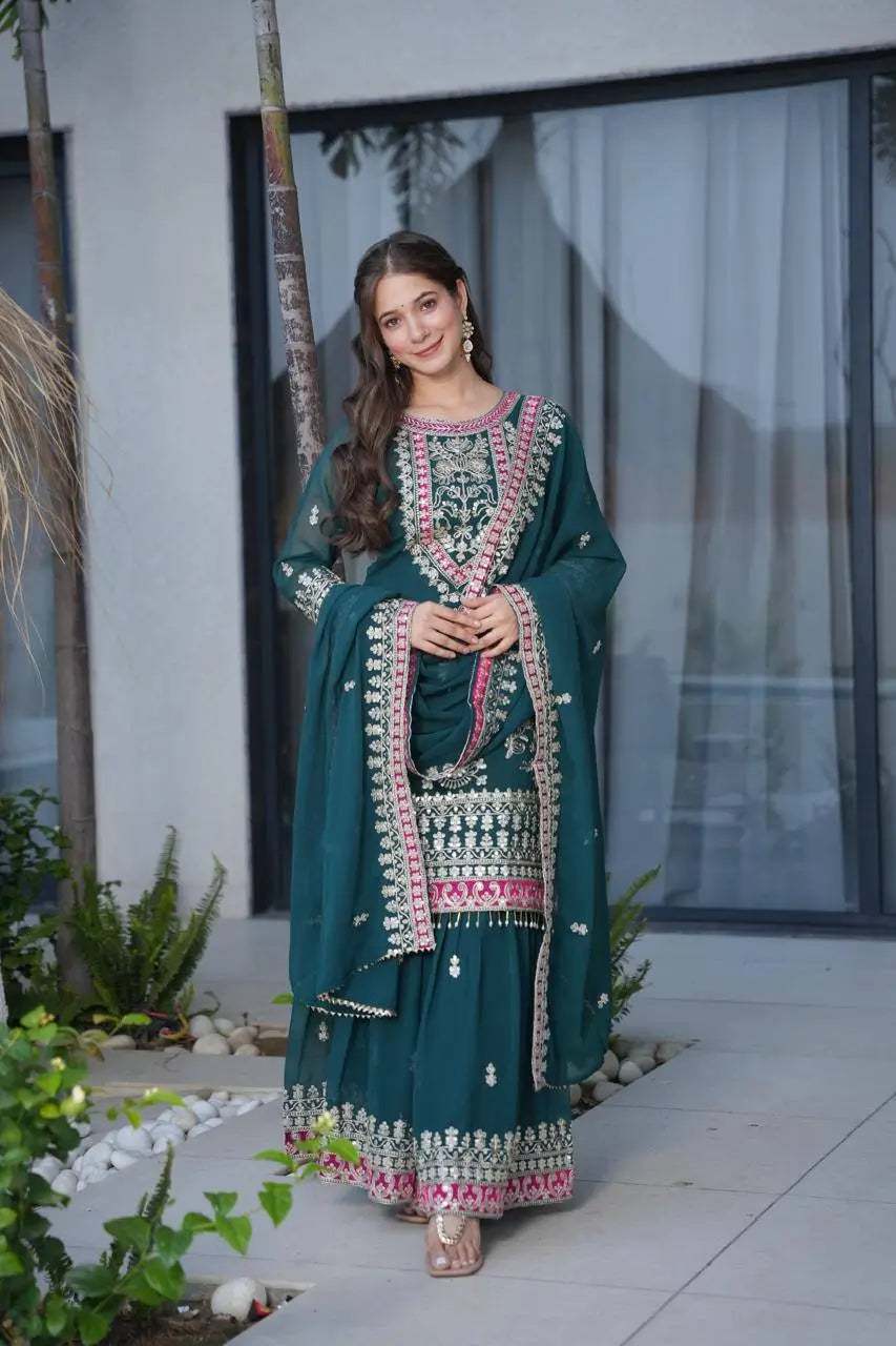 Embroidered Silk Palazzo Suit with Dupatta