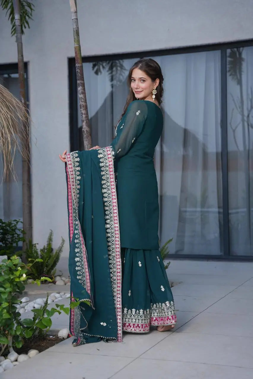 Embroidered Silk Palazzo Suit with Dupatta