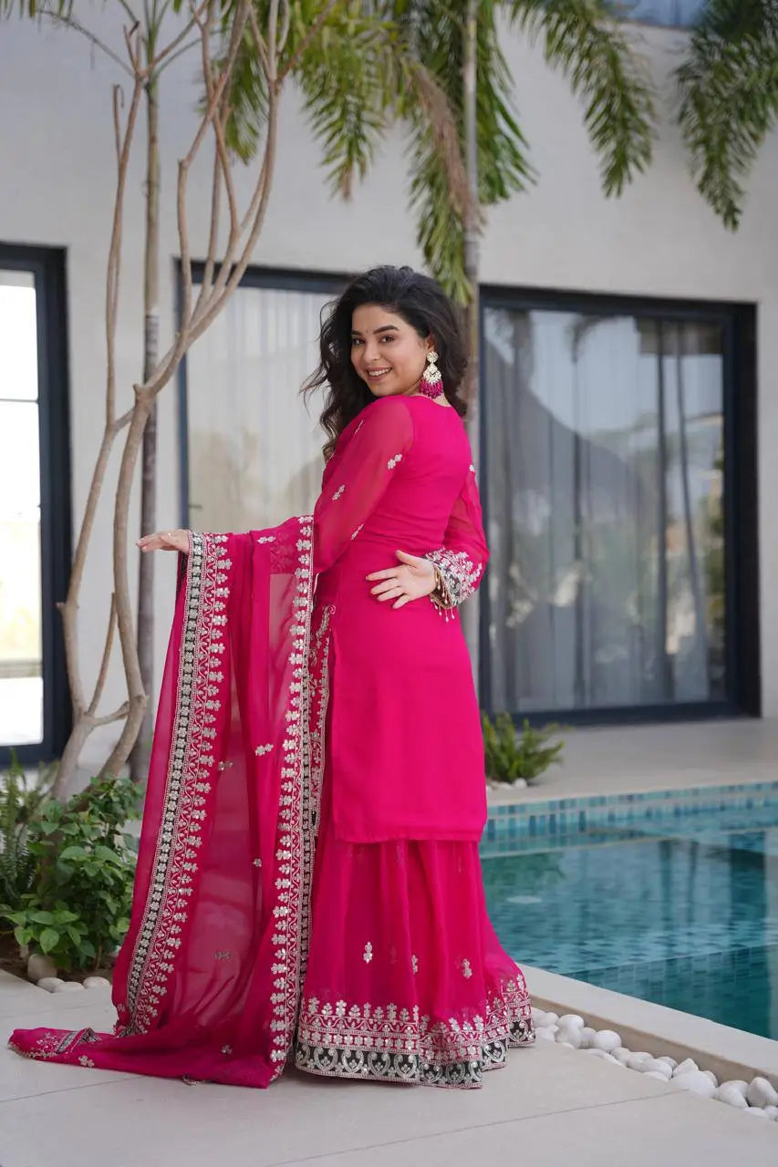 Embroidered Silk Palazzo Suit with Dupatta