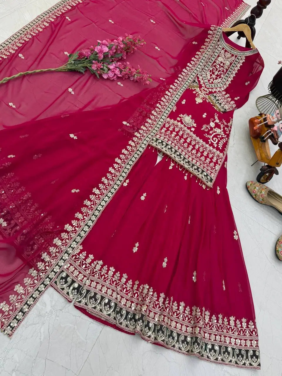 Embroidered Silk Palazzo Suit with Dupatta