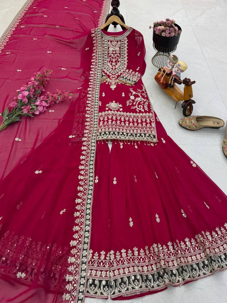 Embroidered Silk Palazzo Suit with Dupatta