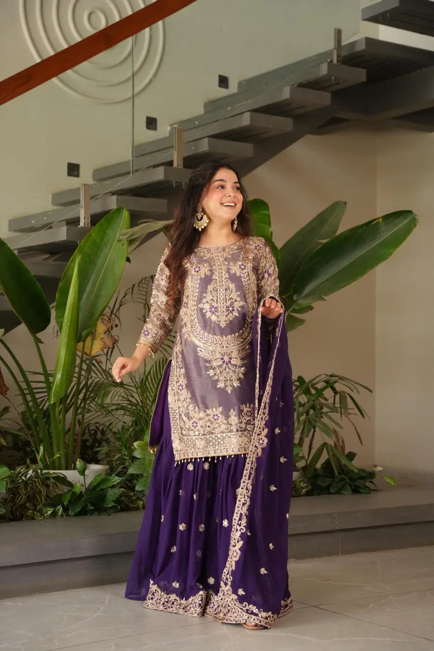 Embroidered Silk Palazzo Suit with Dupatta