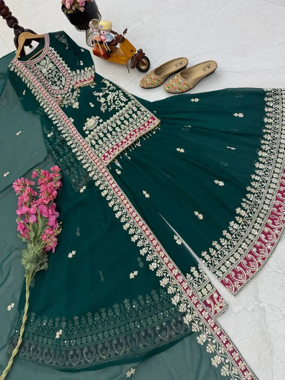 Embroidered Silk Palazzo Suit with Dupatta