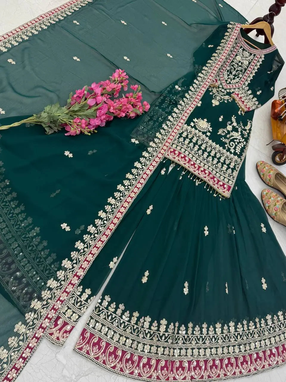 Embroidered Silk Palazzo Suit with Dupatta