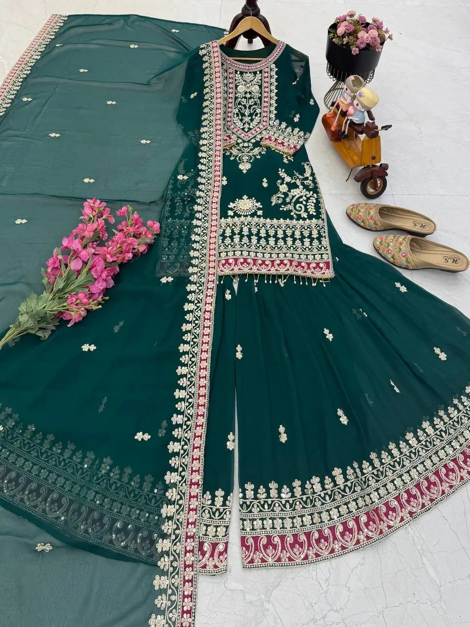 Embroidered Silk Palazzo Suit with Dupatta