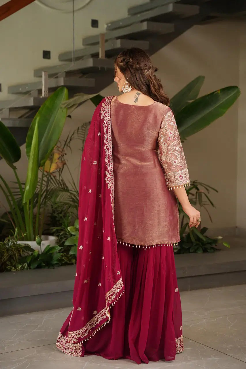 Embroidered Silk Palazzo Suit with Dupatta