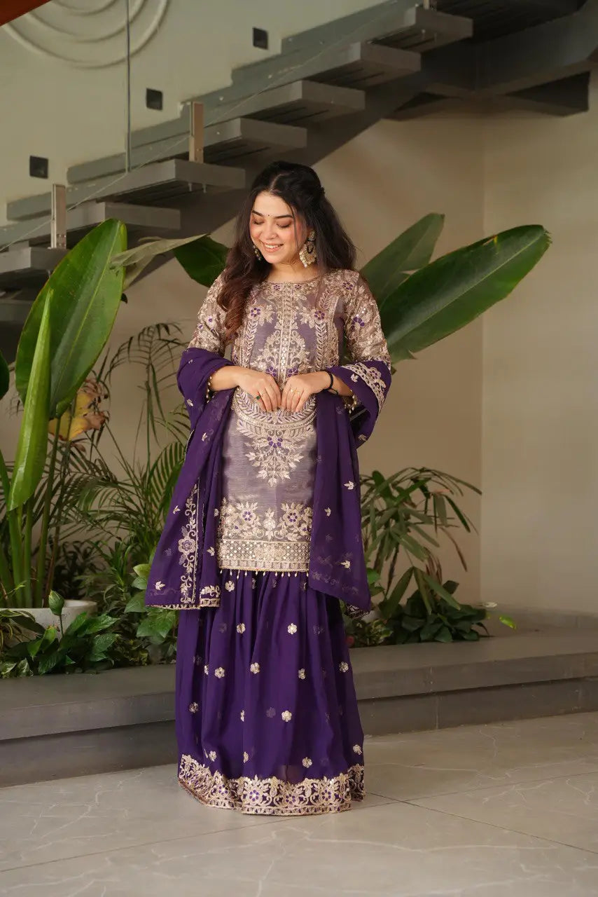 Embroidered Silk Palazzo Suit with Dupatta