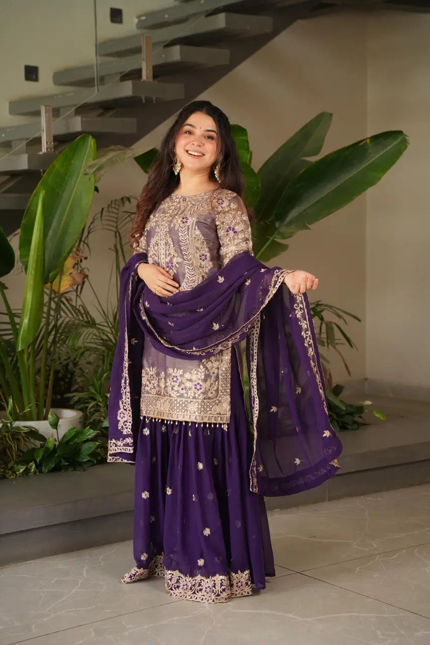 Embroidered Silk Palazzo Suit with Dupatta