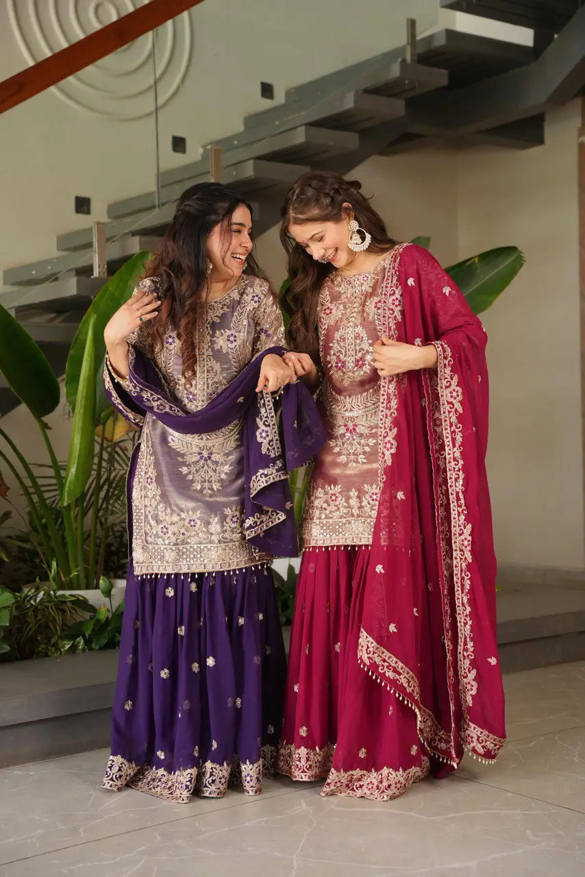 Embroidered Silk Palazzo Suit with Dupatta