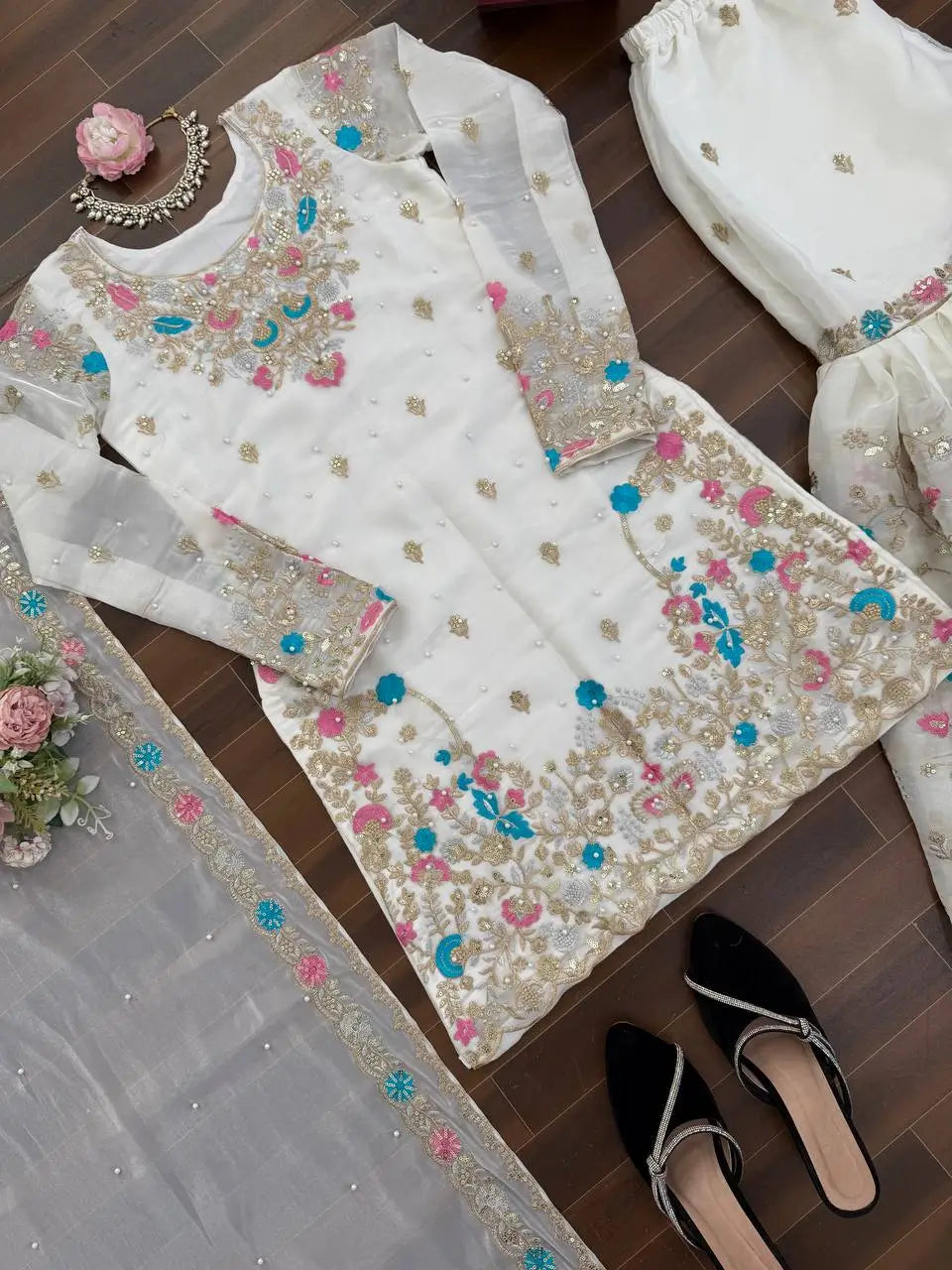 Embroidered Silk Wedding wear Sharara Set