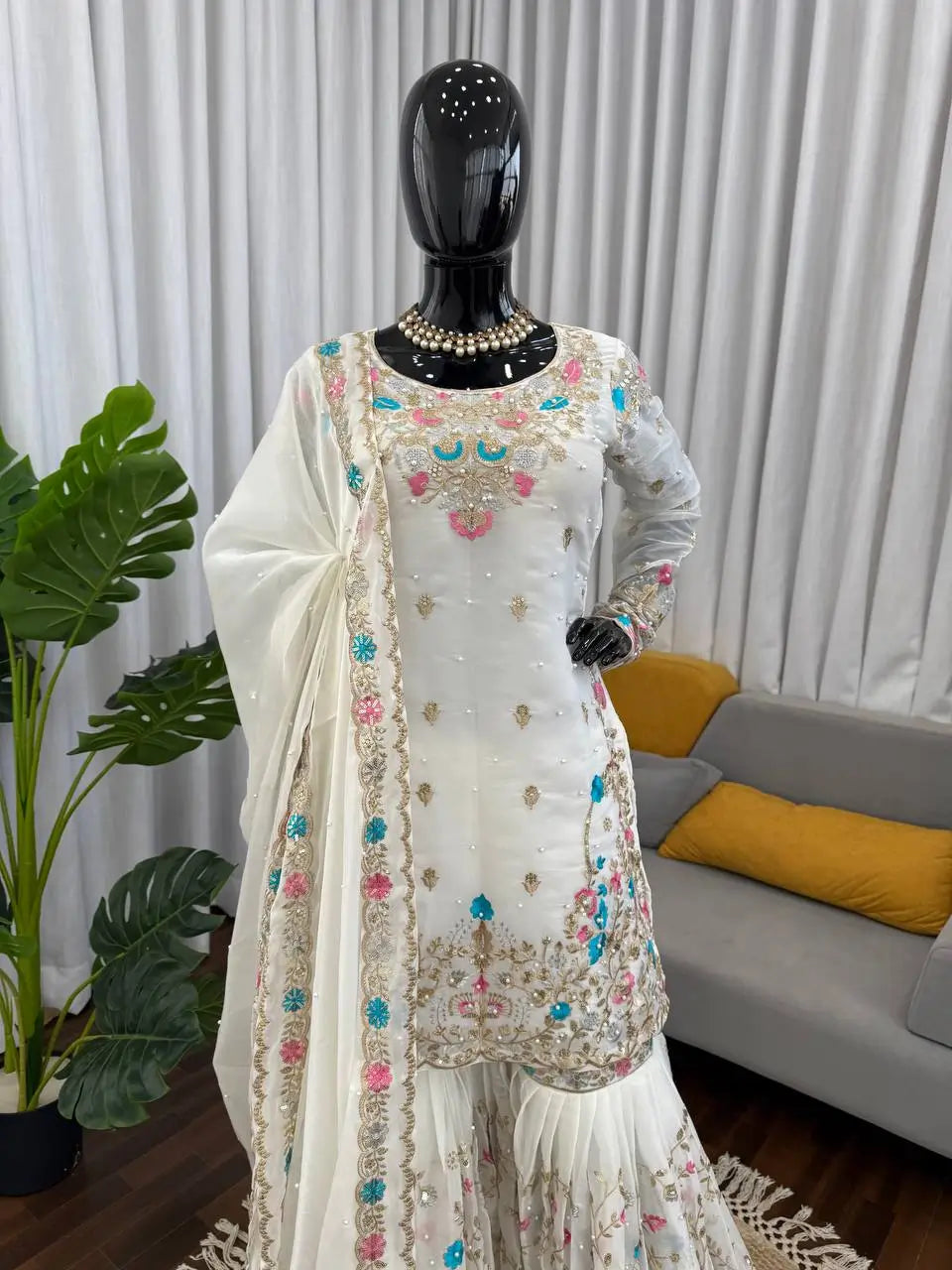 Embroidered Silk Wedding wear Sharara Set