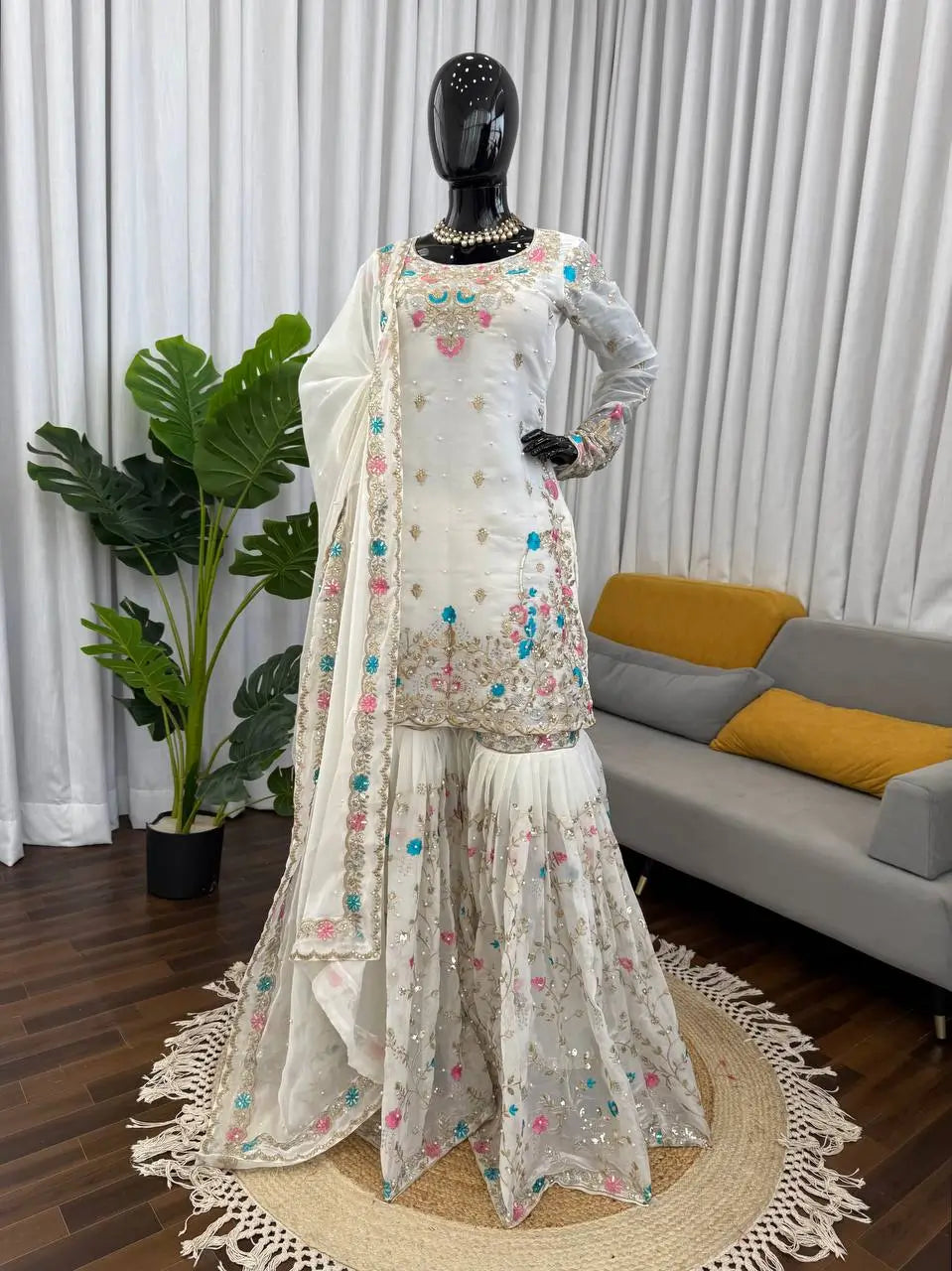 Embroidered Silk Wedding wear Sharara Set