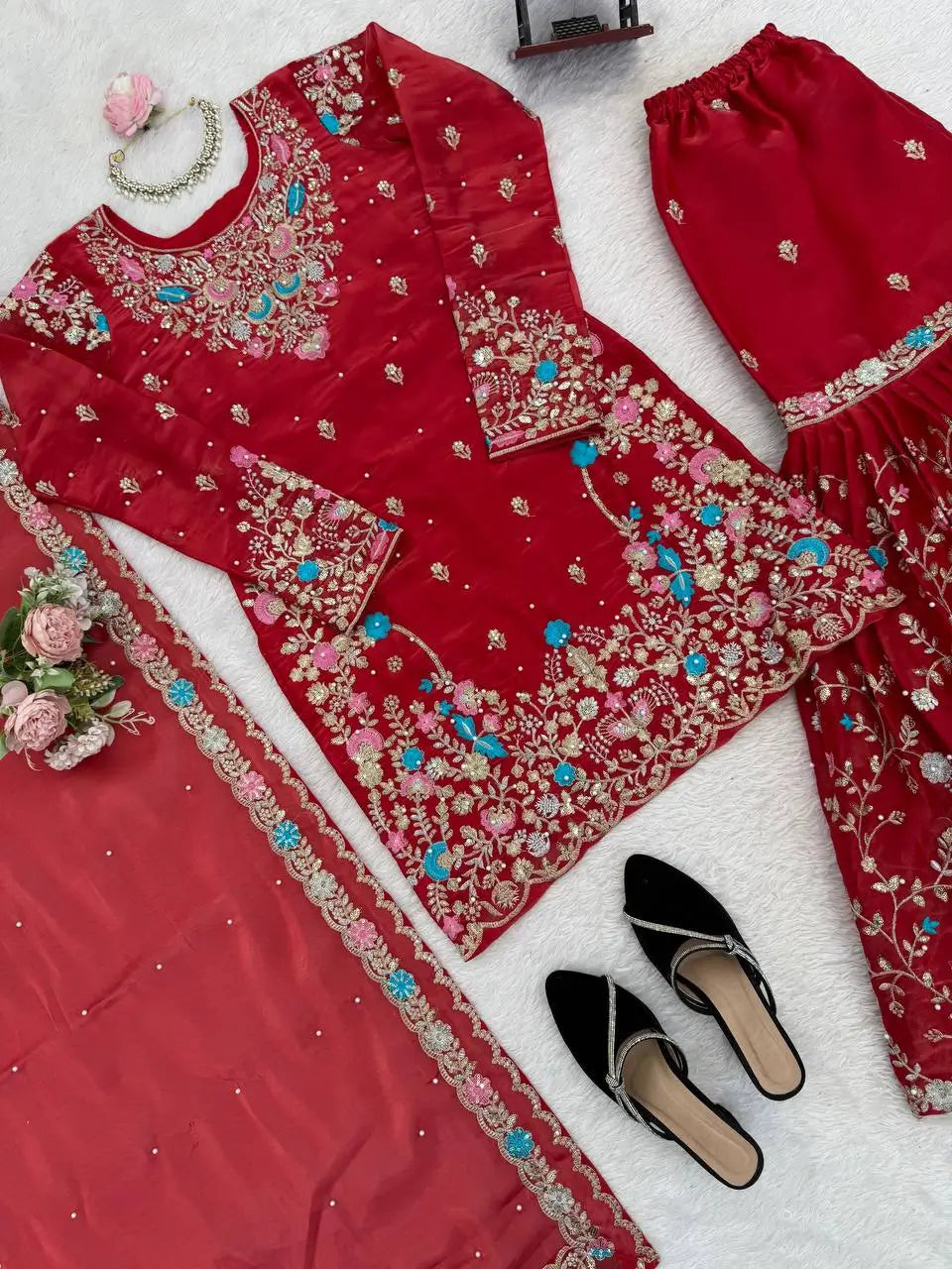 Embroidered Silk Wedding wear Sharara Set