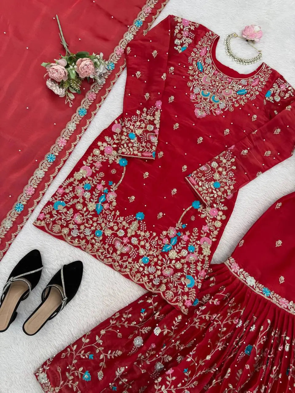 Embroidered Silk Wedding wear Sharara Set