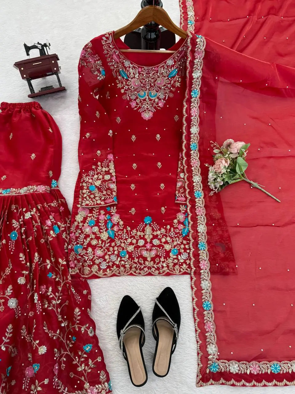 Embroidered Silk Wedding wear Sharara Set