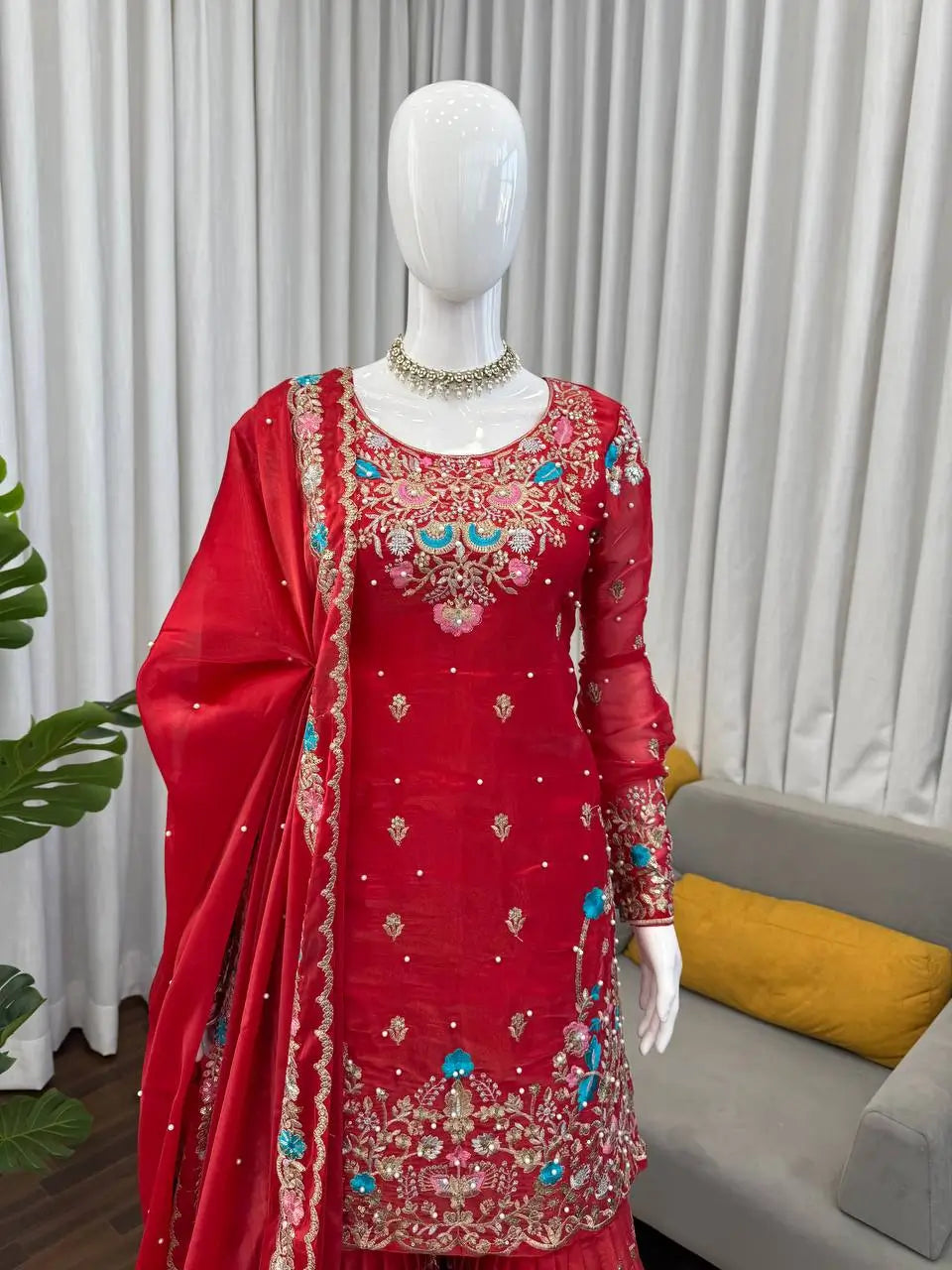 Embroidered Silk Wedding wear Sharara Set