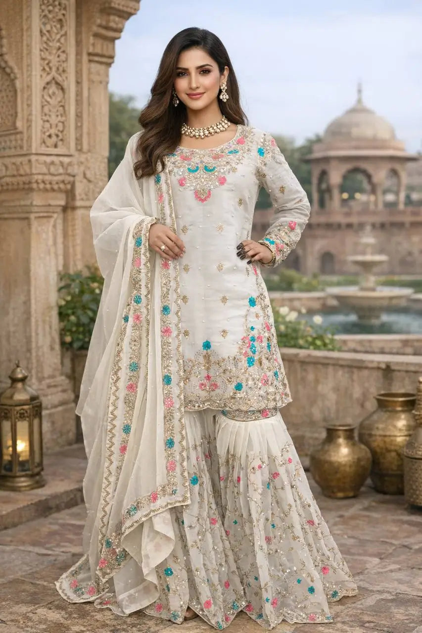 Embroidered Silk Wedding wear Sharara Set