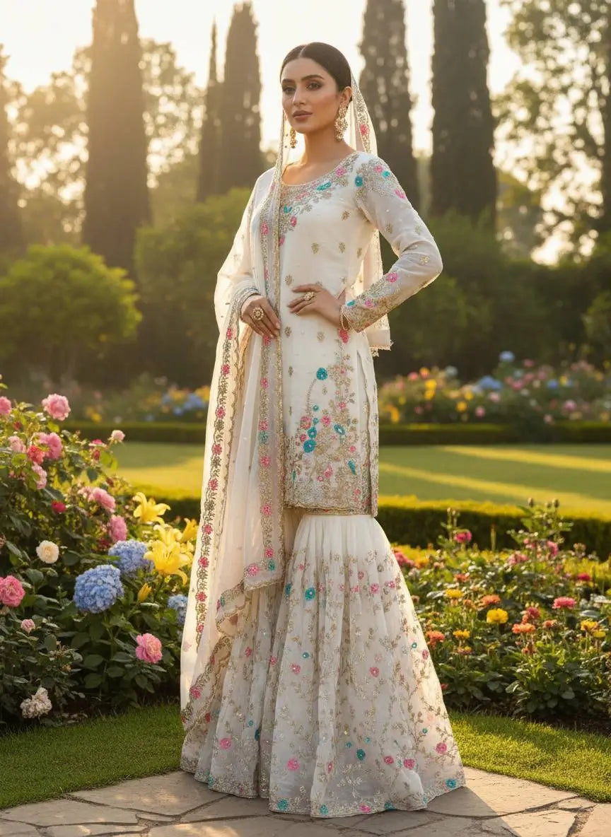 Embroidered Silk Wedding wear Sharara Set
