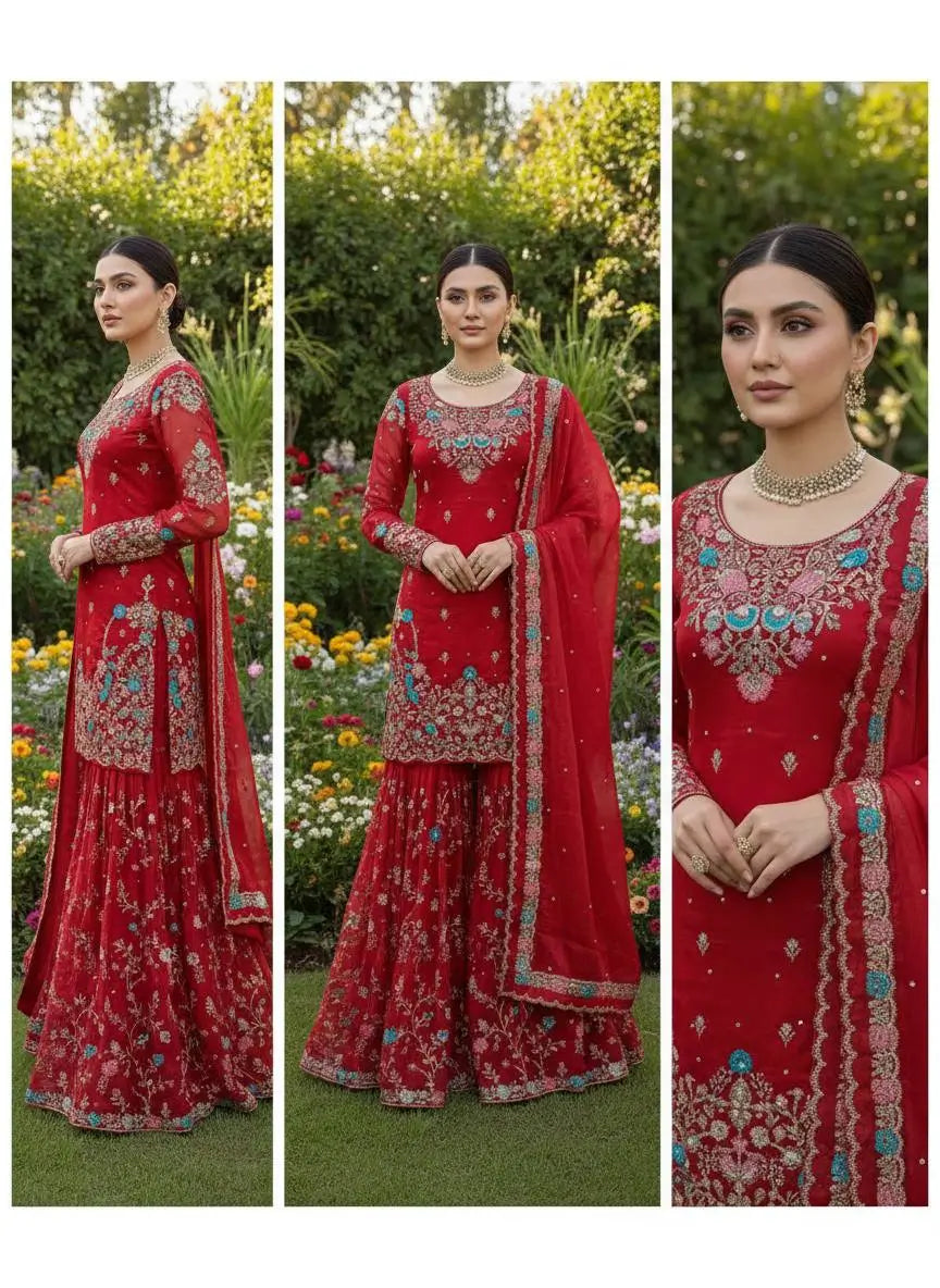 Embroidered Silk Wedding wear Sharara Set