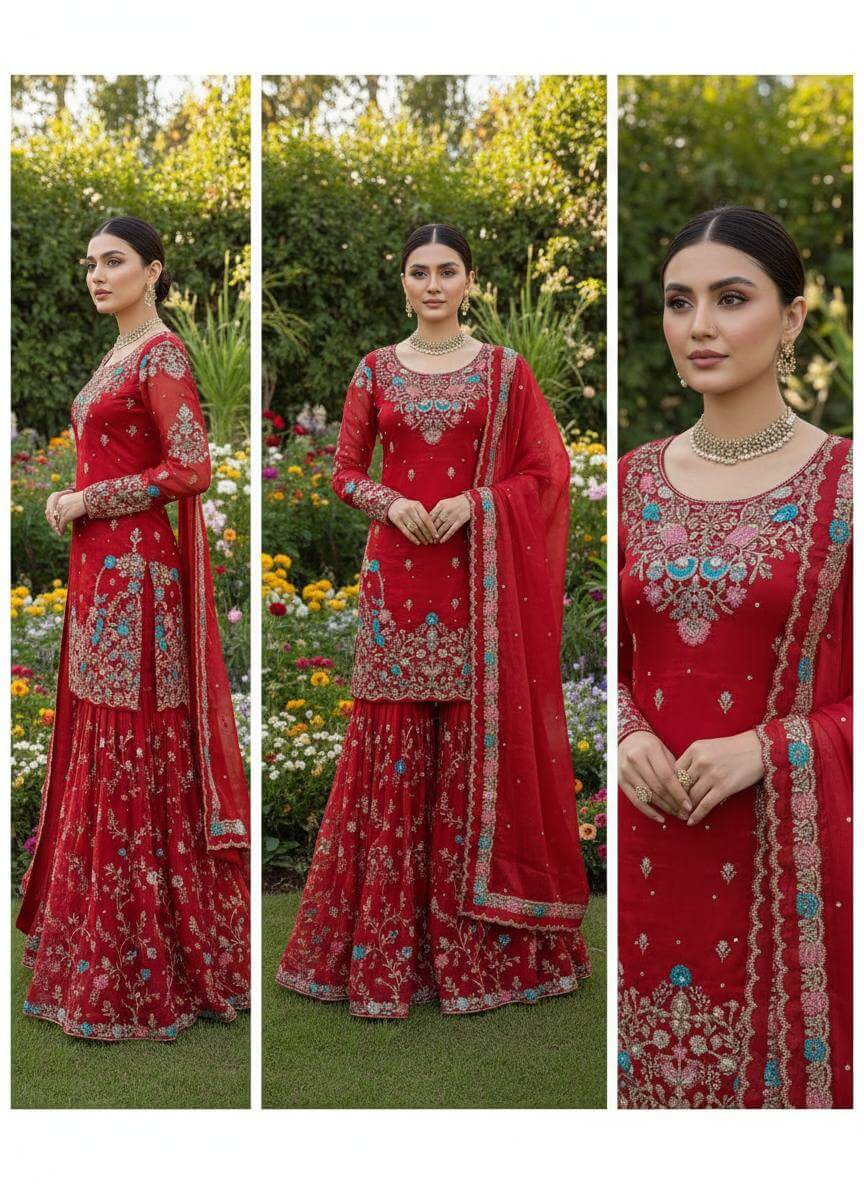 Embroidered Silk Wedding wear Sharara Set