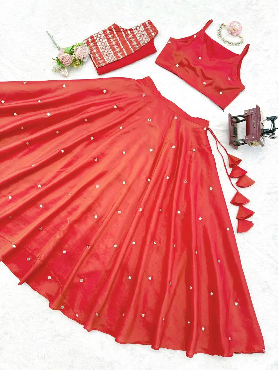 Embroidered Simmer Silk Lehenga with Koti