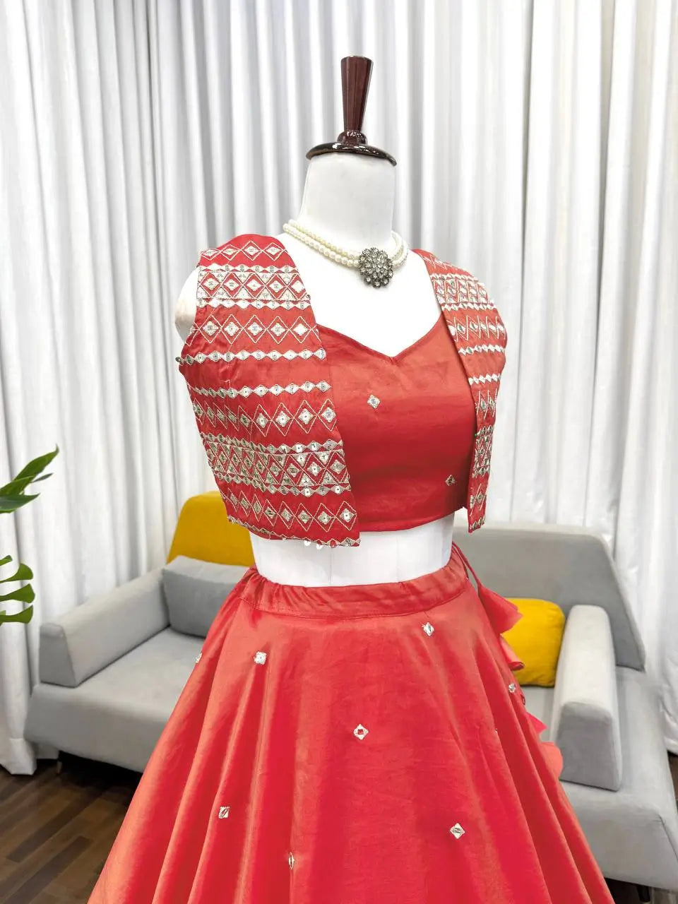 Embroidered Simmer Silk Lehenga with Koti