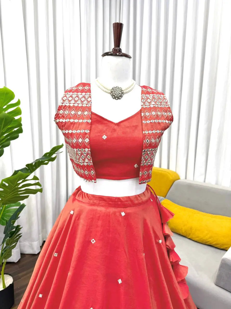 Embroidered Simmer Silk Lehenga with Koti