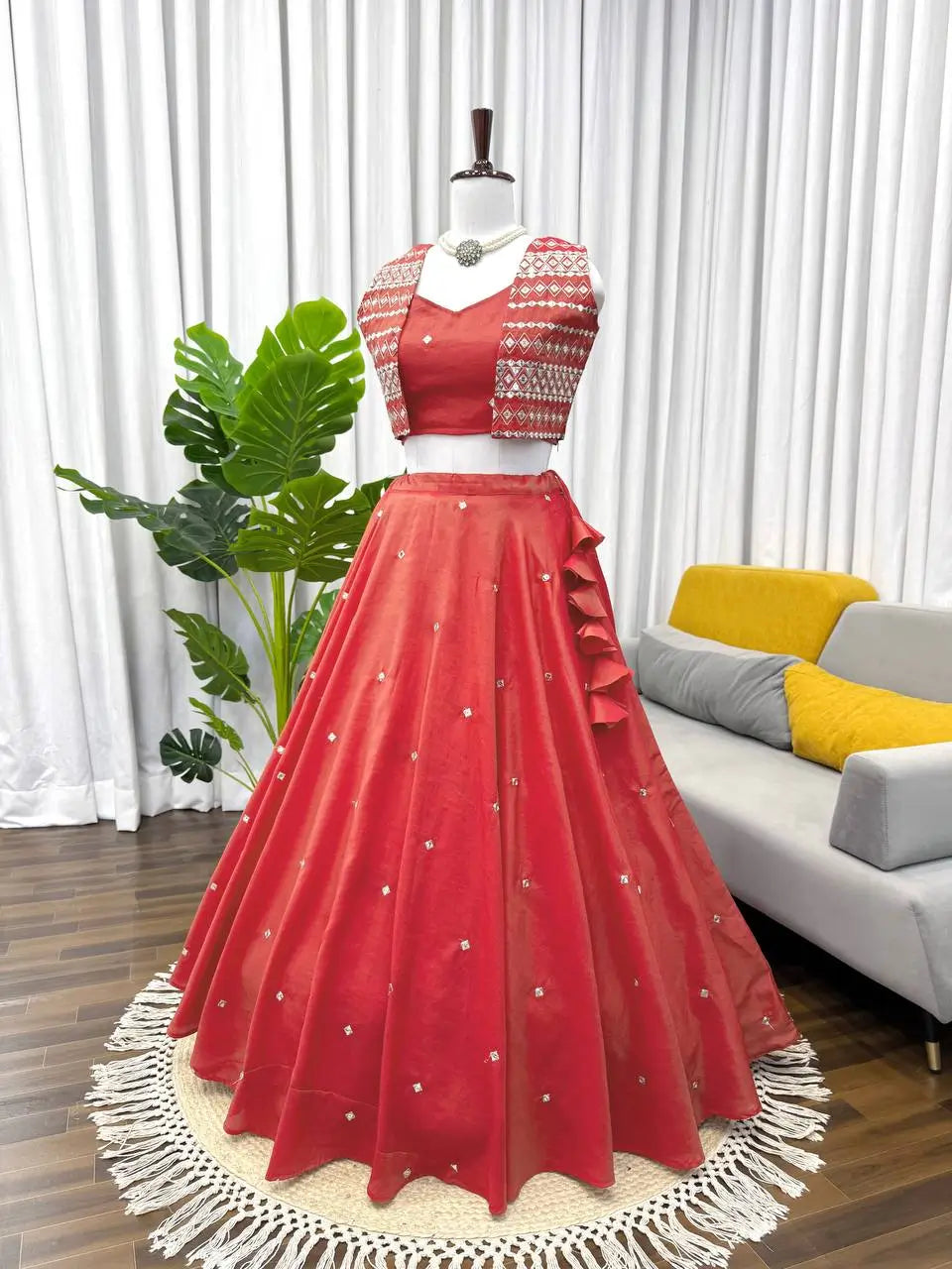 Embroidered Simmer Silk Lehenga with Koti