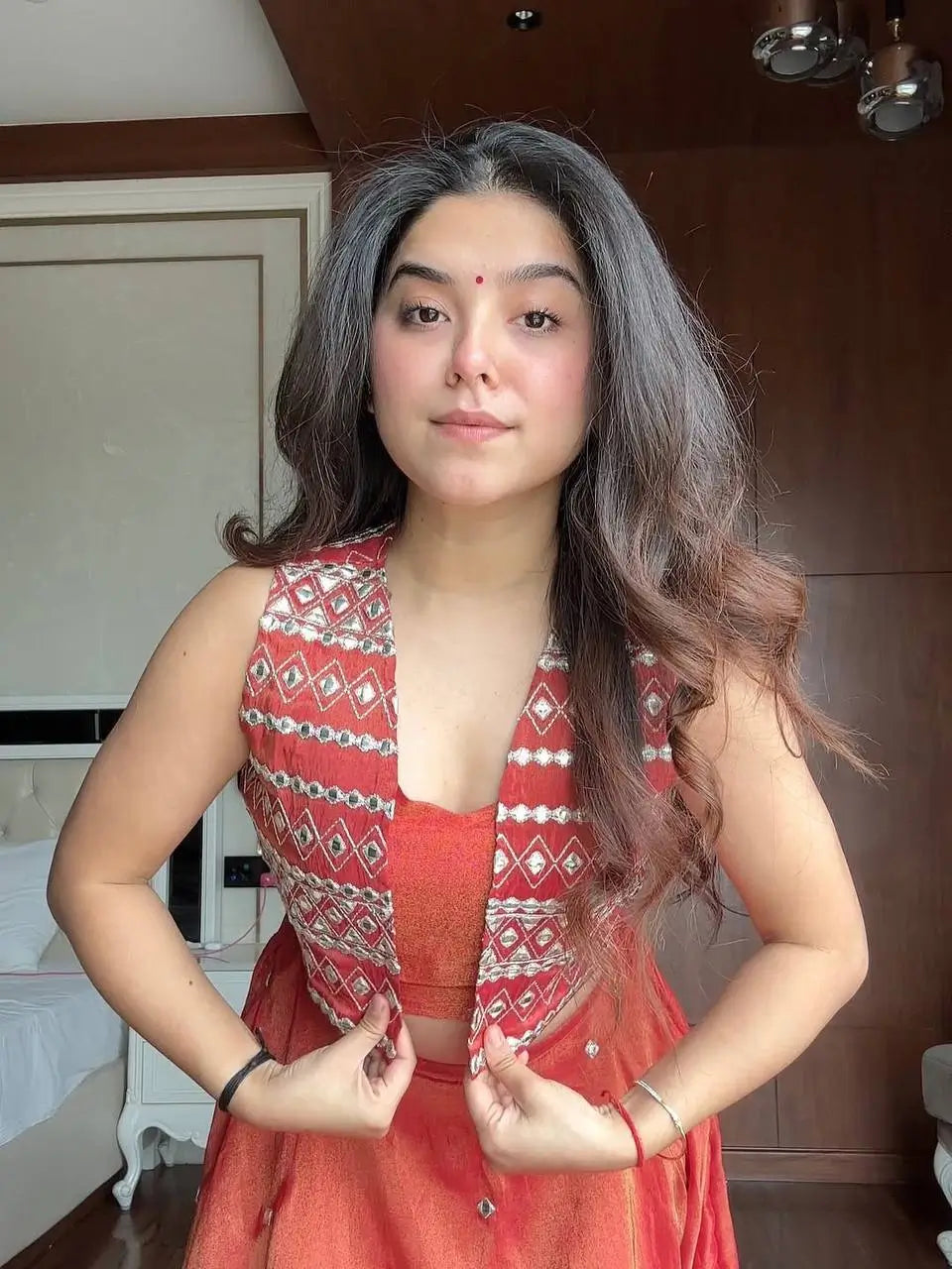 Embroidered Simmer Silk Lehenga with Koti