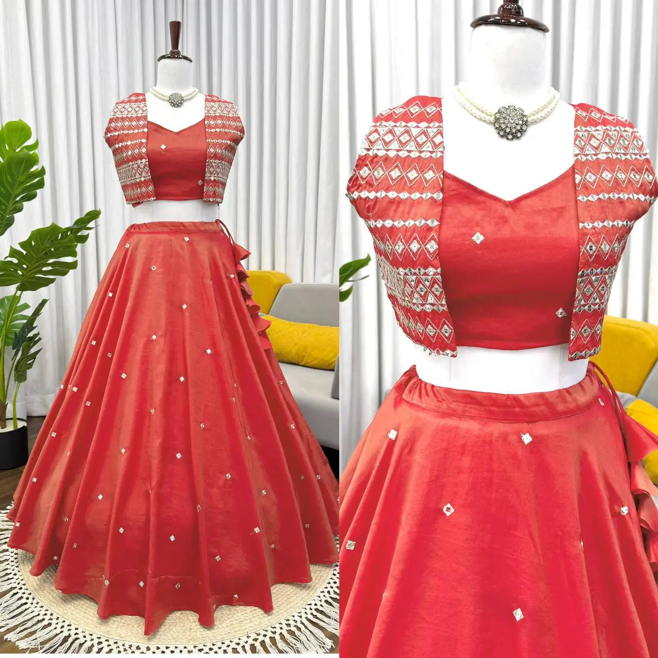 Embroidered Simmer Silk Lehenga with Koti