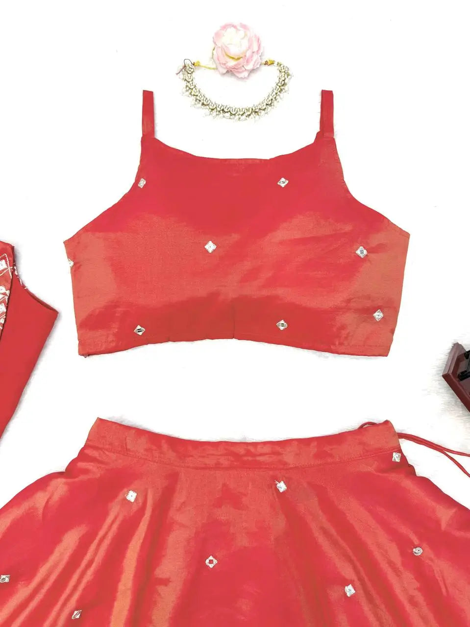 Embroidered Simmer Silk Lehenga with Koti