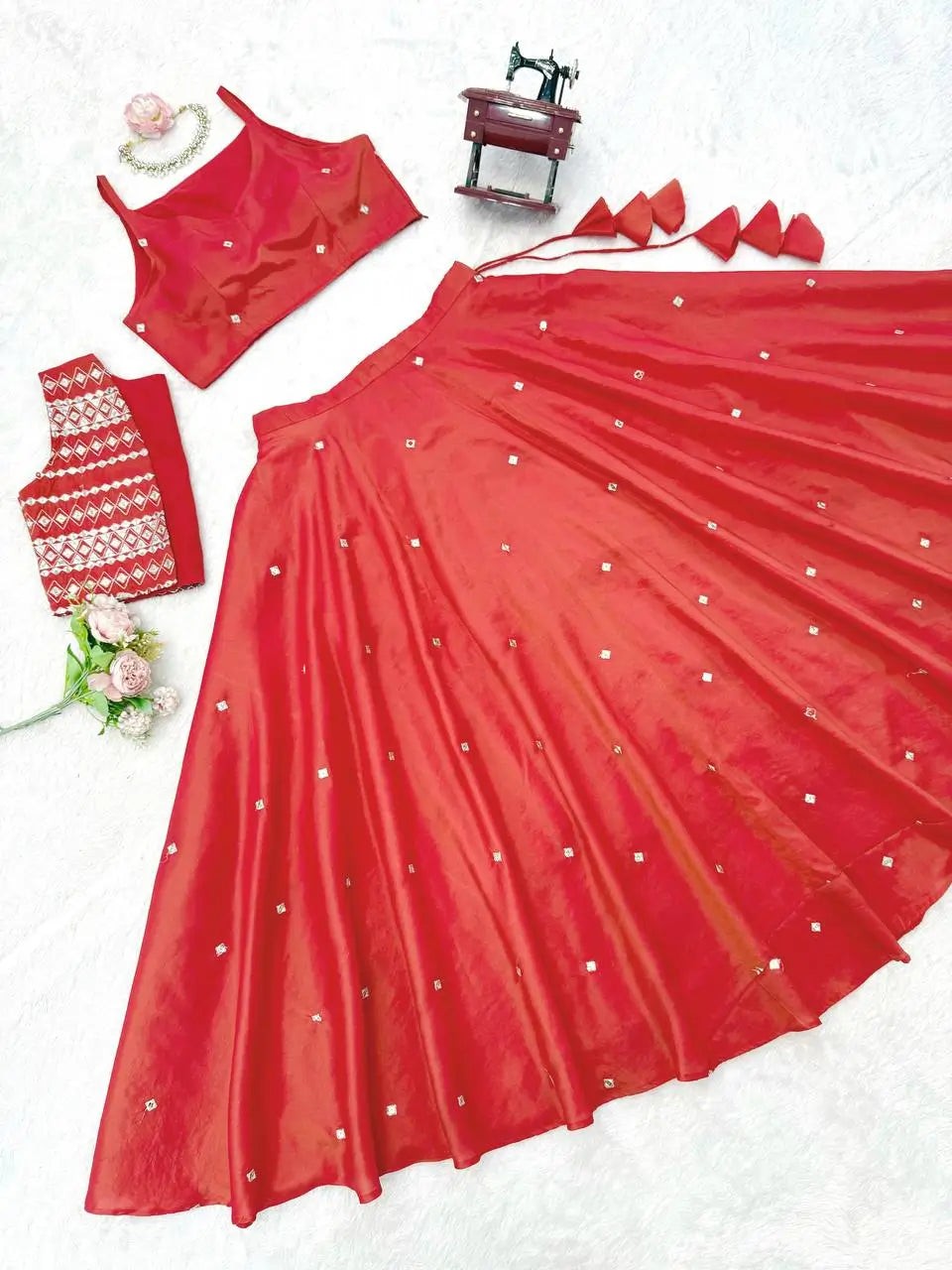 Embroidered Simmer Silk Lehenga with Koti