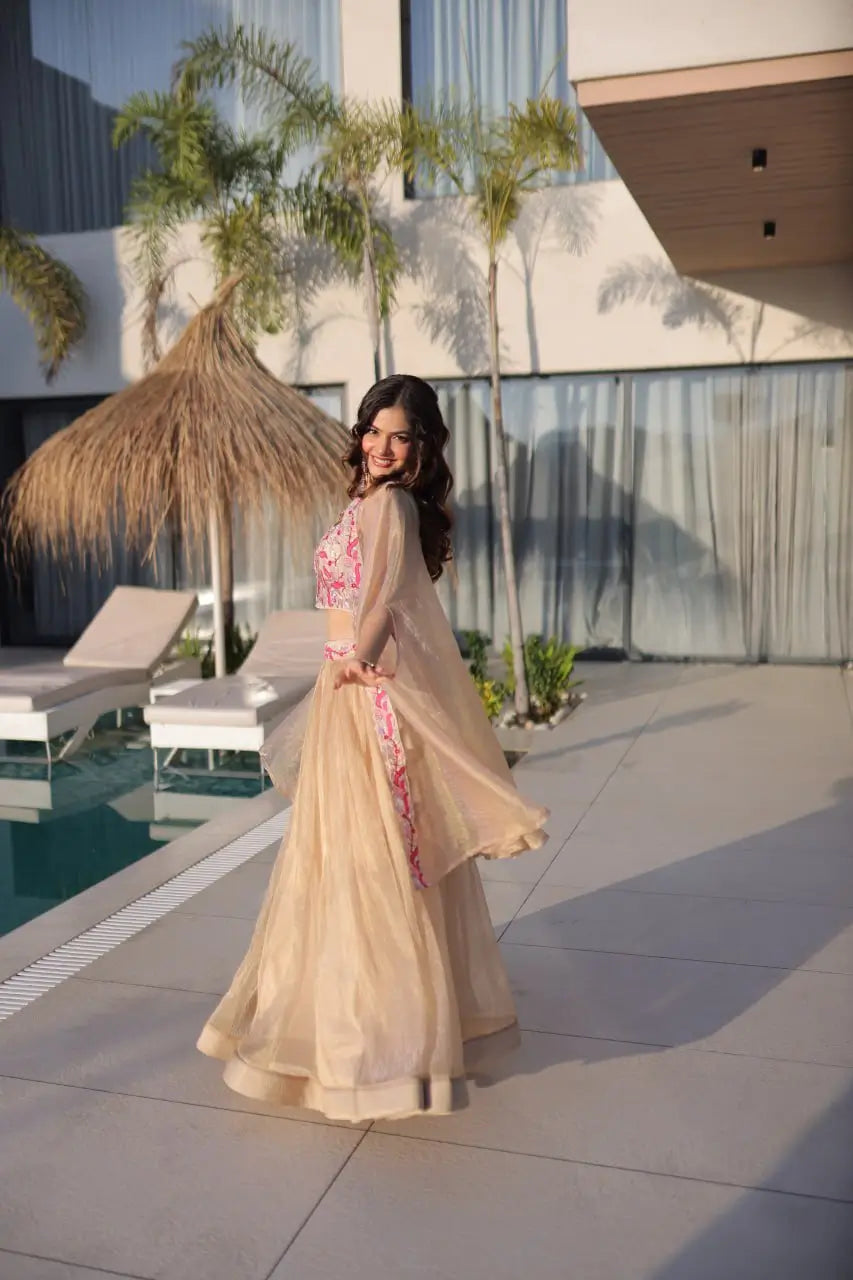 Embroidered Sindur Silk Lehenga Set with Shrug for Wedding and Party Occasions