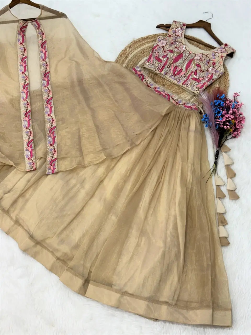 Embroidered Sindur Silk Lehenga Set with Shrug for Wedding and Party Occasions