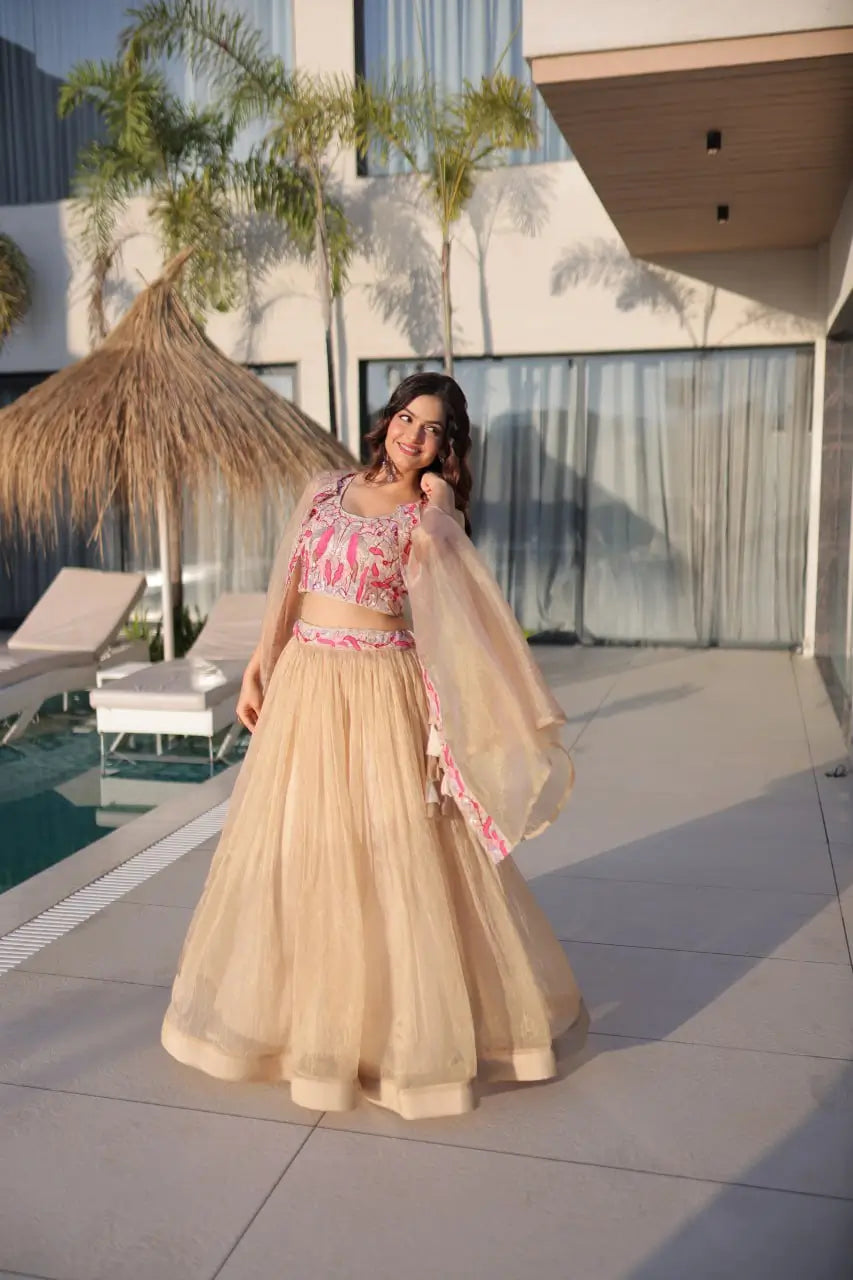 Embroidered Sindur Silk Lehenga Set with Shrug for Wedding and Party Occasions