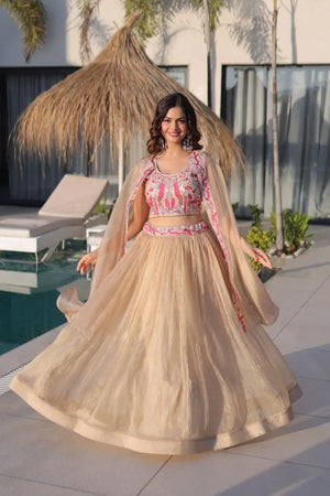 Embroidered Sindur Silk Lehenga Set with Shrug for Wedding and Party Occasions