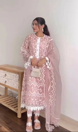 Embroidered Soft Net Palazzo Suit with Dupatta