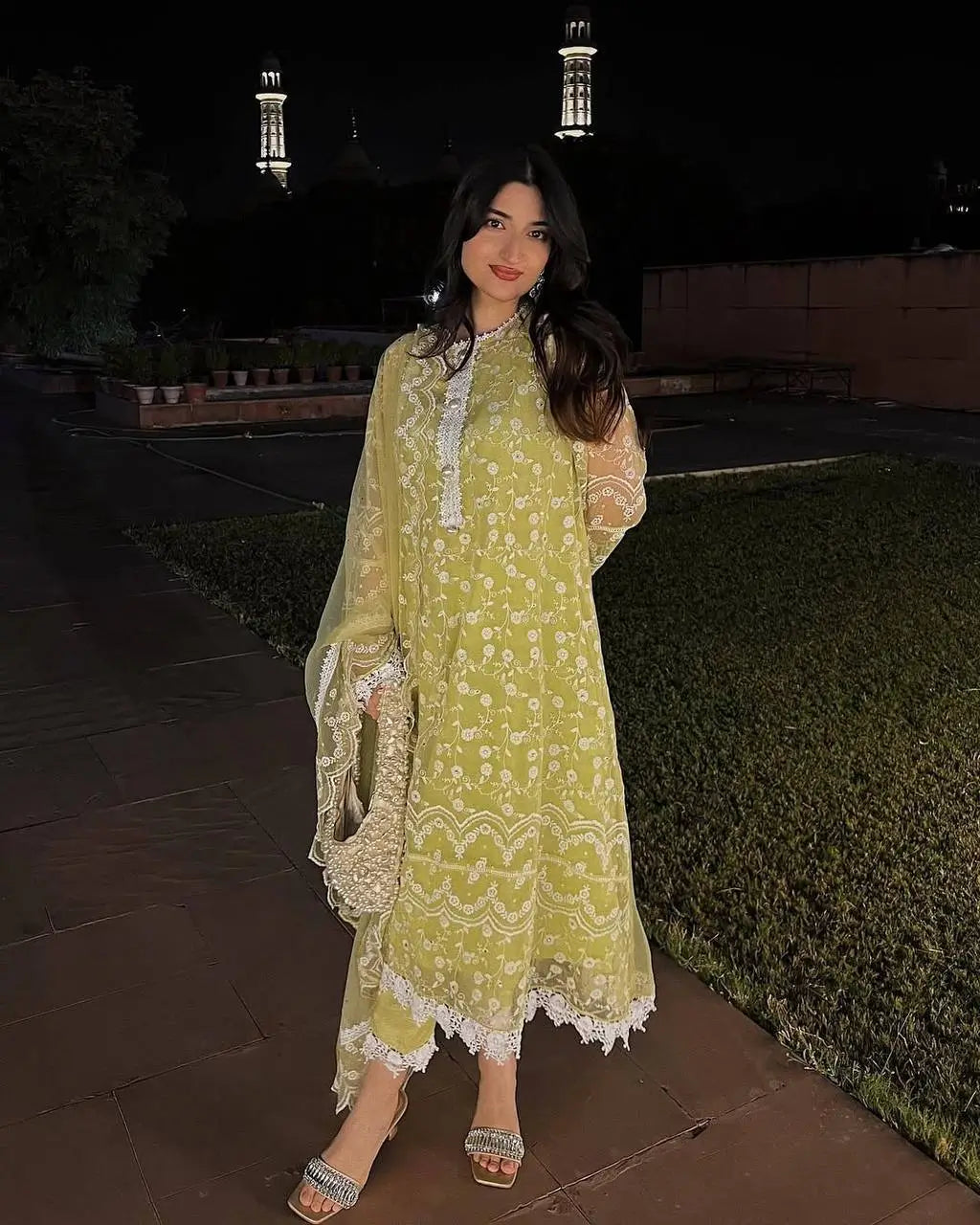 Embroidered Soft Net Palazzo Suit with Dupatta