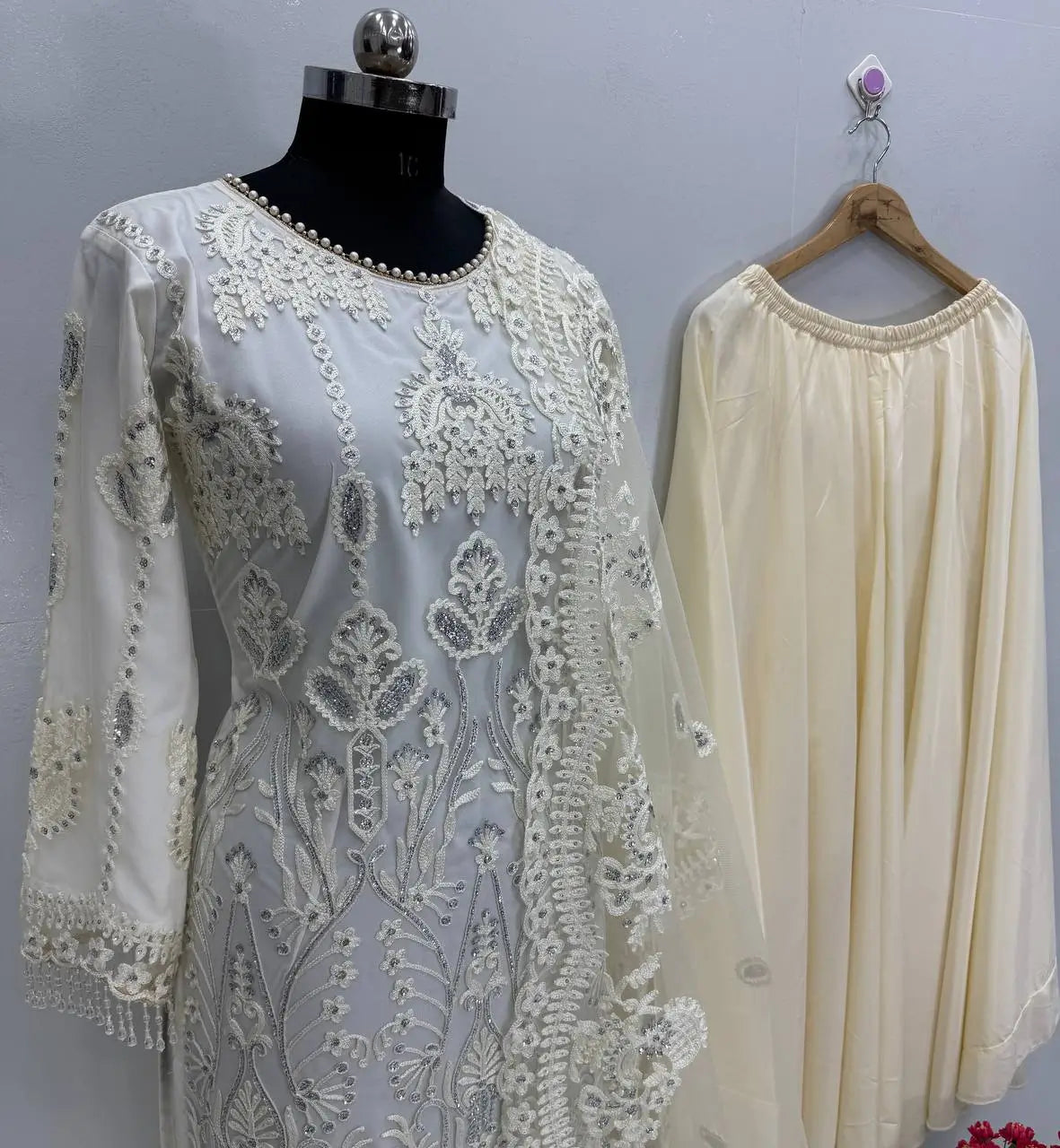 Embroidered Soft Net Palazzo Suit with Dupatta